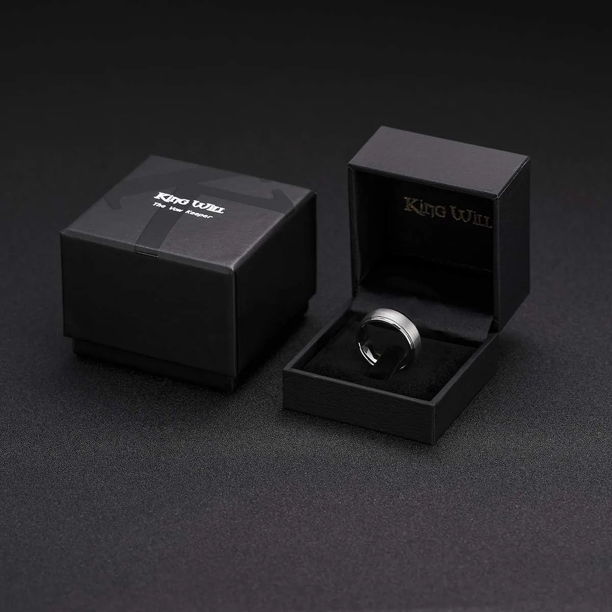 King Will 6mm 8mm 10mm Custom Engraved Tungsten Carbide Ring for Men Women Mens Personalized Wedding Band Silver Black Gold Beveled Edge Matte Brushed Finish Tungsten Ring