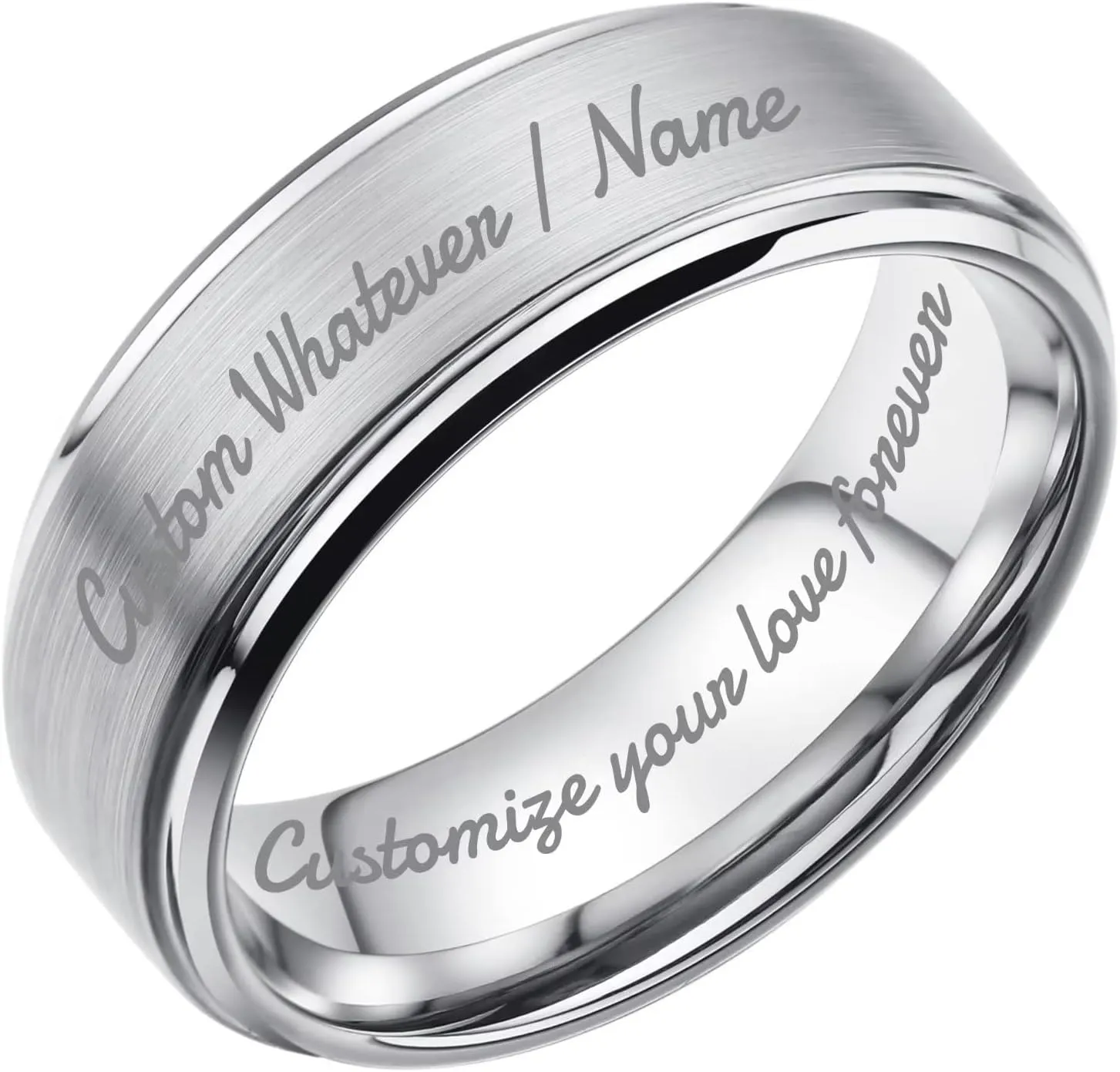 King Will 6mm 8mm 10mm Custom Engraved Tungsten Carbide Ring for Men Women Mens Personalized Wedding Band Silver Black Gold Beveled Edge Matte Brushed Finish Tungsten Ring