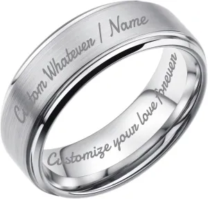 King Will 6mm 8mm 10mm Custom Engraved Tungsten Carbide Ring for Men Women Mens Personalized Wedding Band Silver Black Gold Beveled Edge Matte Brushed Finish Tungsten Ring