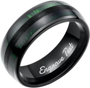 King Will Nature 8mm Custom Mens Domed Green Wood Inlay Black Tungsten Carbide Ring Personalized Wedding Band