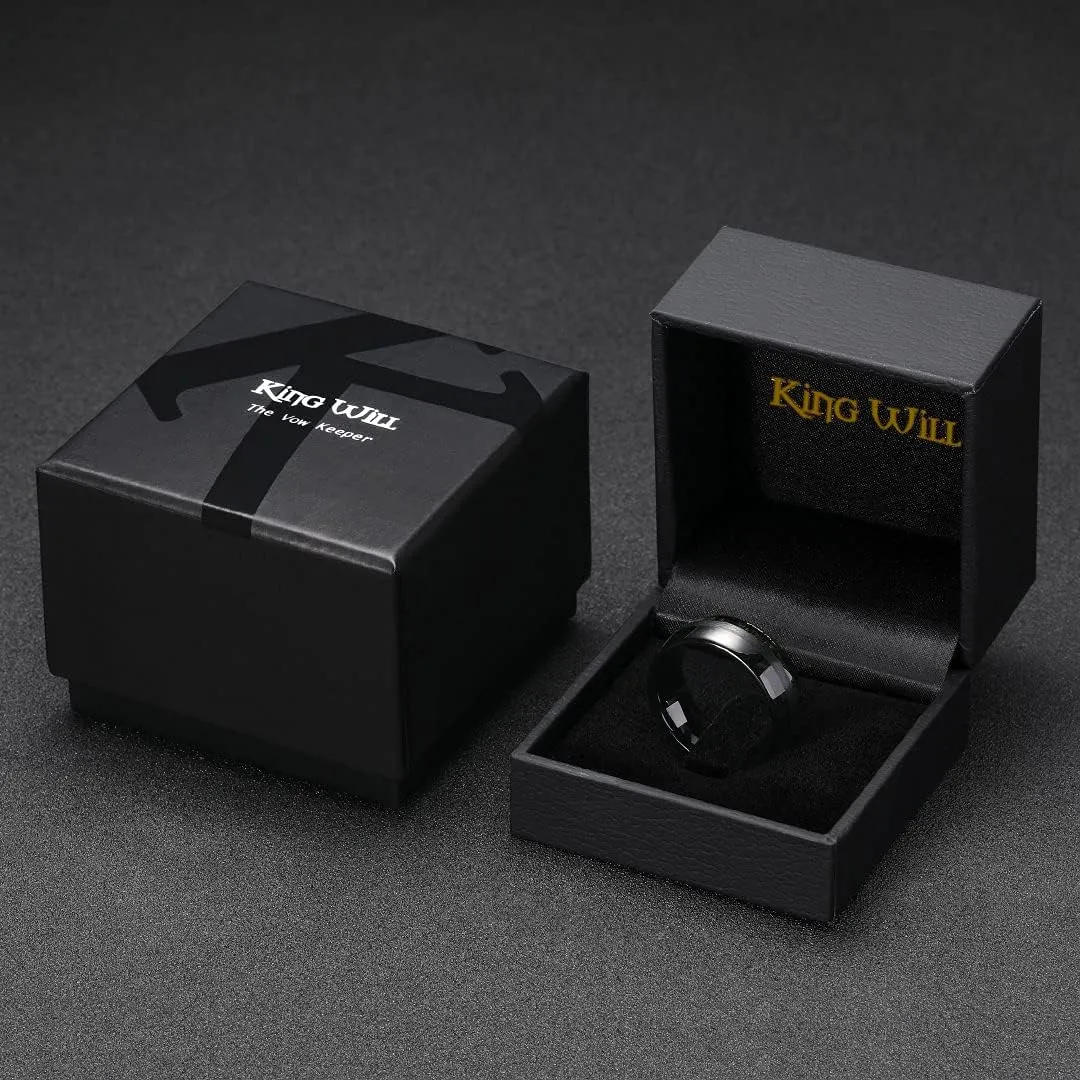 King Will Nature 8mm Custom Mens Domed Green Wood Inlay Black Tungsten Carbide Ring Personalized Wedding Band