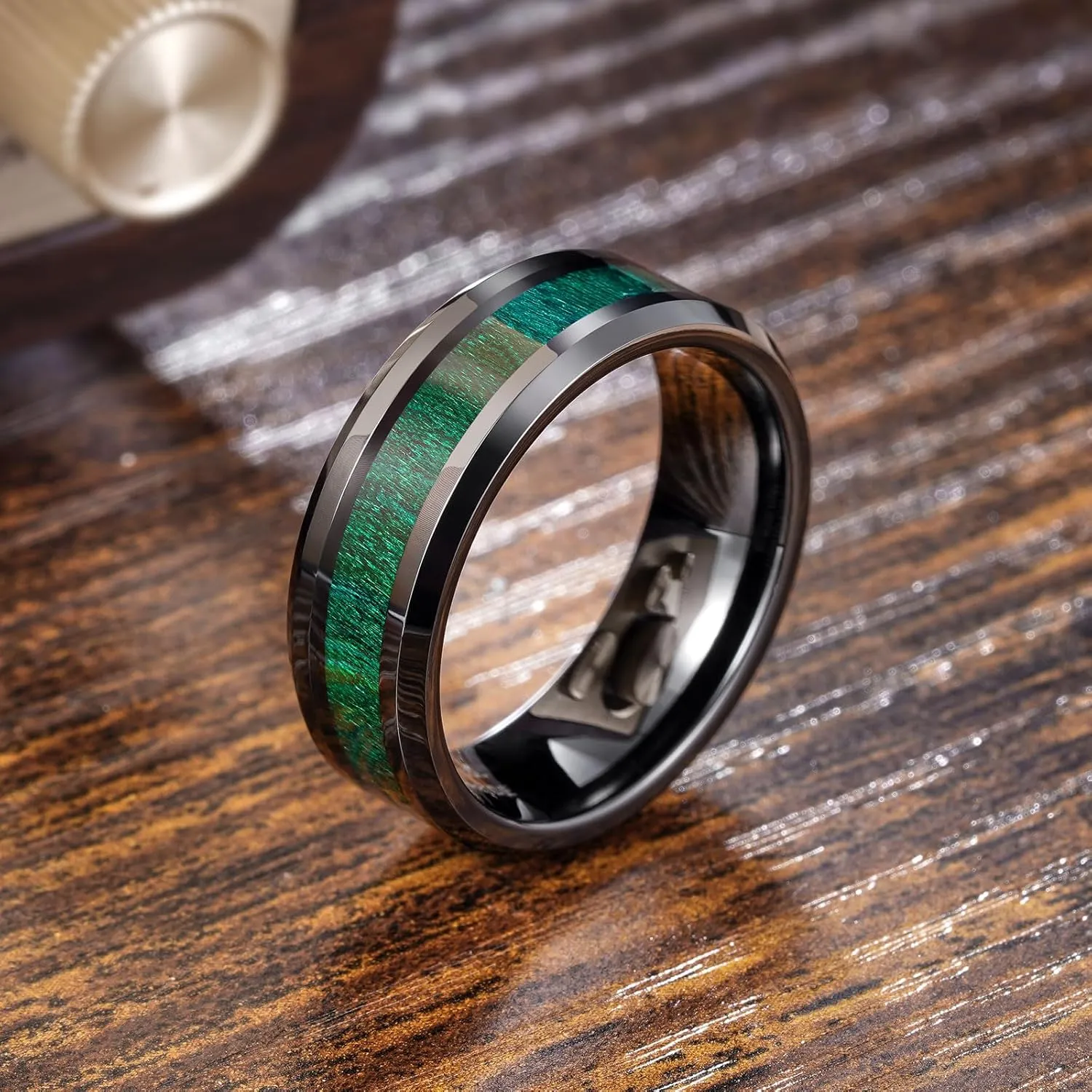 King Will Nature Koa Wood Inlay Tungsten Carbide Wedding Ring 8mm Silver/Black/Gold/Green/Rose Gold/Blue Wedding Band for Men High Polished Anniversary Rings Comfort Fit Size 6-15