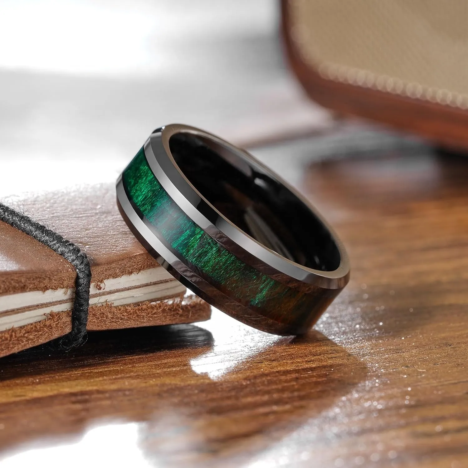 King Will Nature Koa Wood Inlay Tungsten Carbide Wedding Ring 8mm Silver/Black/Gold/Green/Rose Gold/Blue Wedding Band for Men High Polished Anniversary Rings Comfort Fit Size 6-15