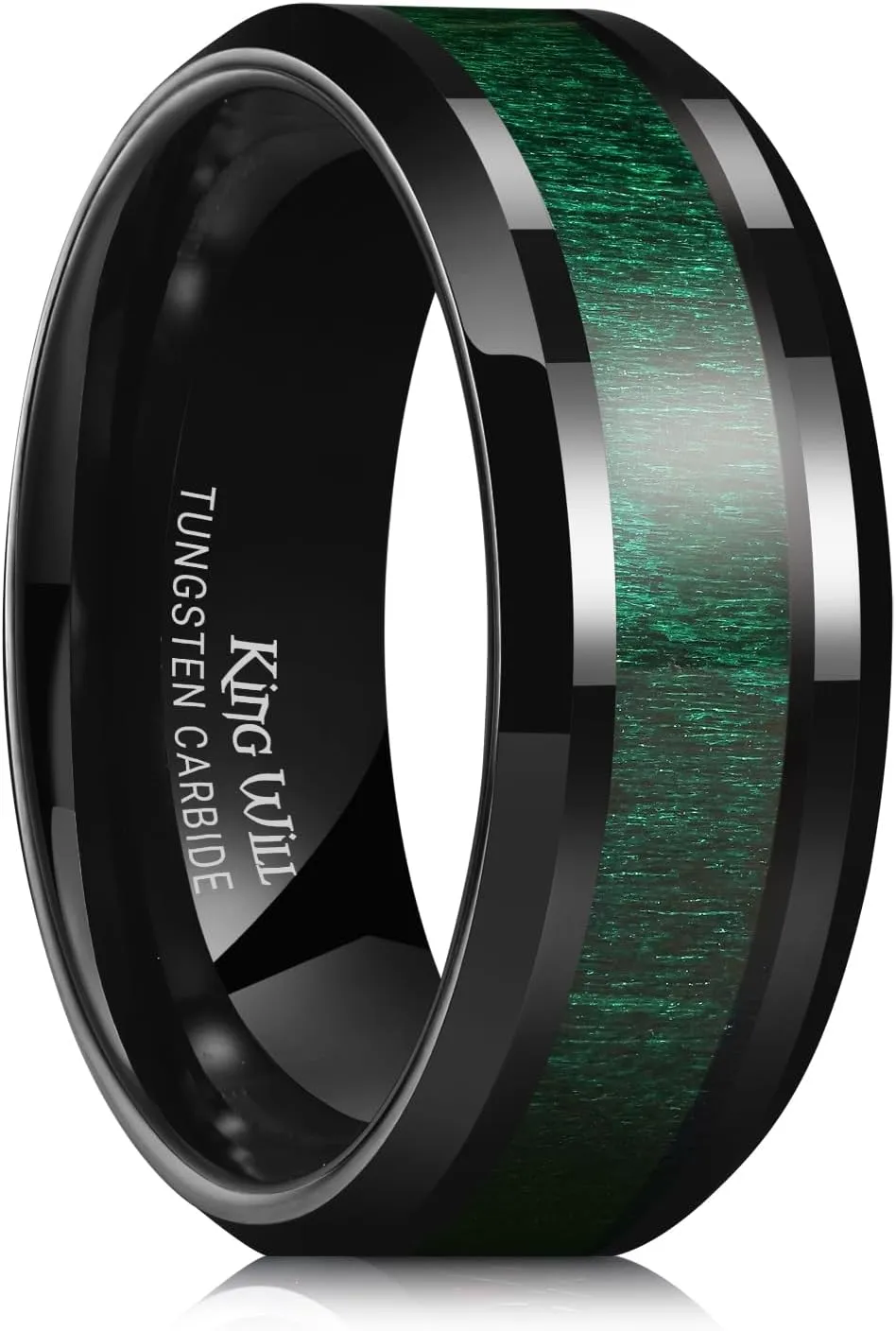 King Will Nature Koa Wood Inlay Tungsten Carbide Wedding Ring 8mm Silver/Black/Gold/Green/Rose Gold/Blue Wedding Band for Men High Polished Anniversary Rings Comfort Fit Size 6-15
