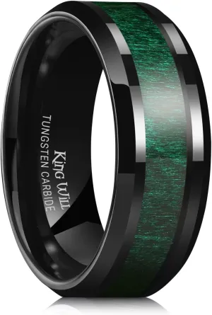 King Will Nature Koa Wood Inlay Tungsten Carbide Wedding Ring 8mm Silver/Black/Gold/Green/Rose Gold/Blue Wedding Band for Men High Polished Anniversary Rings Comfort Fit Size 6-15