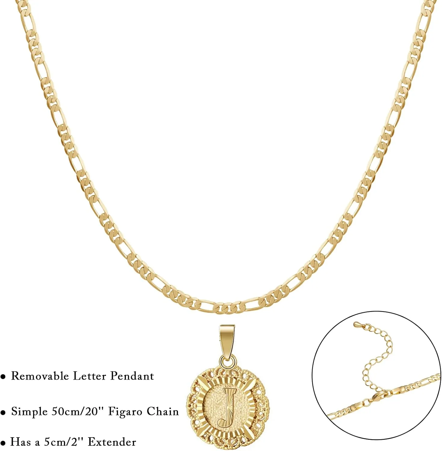 KissYan Initial Necklaces for Women, 14K Gold Plated Round Letter Pendant Capital Monogram Necklace Alphabets from A-Z Figaro Chain Jewelry