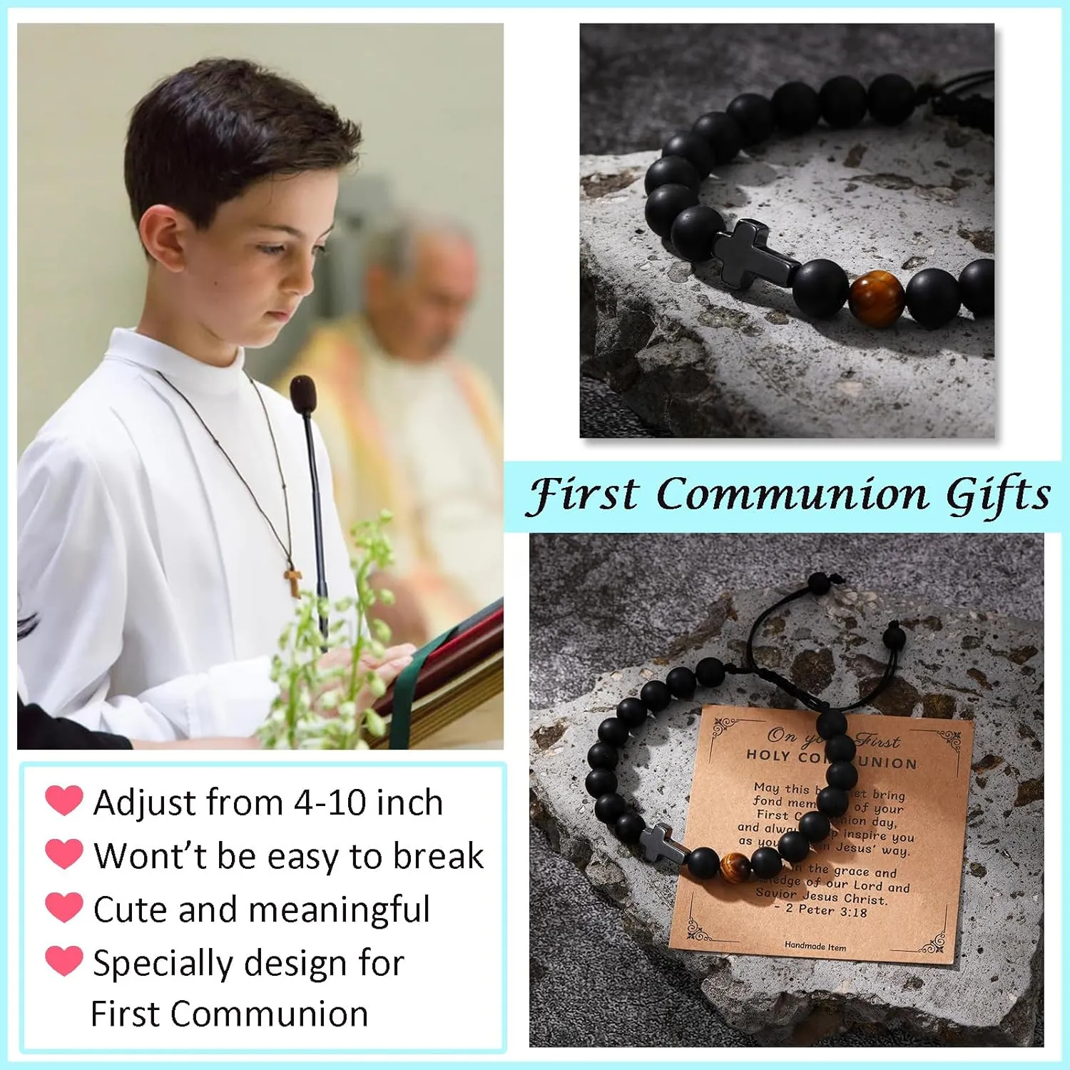 Korotho First Communion Confirmation Baptism Gifts for Girls Boys, Cross Bracelets for Her Him Christian Religious Gift Christening Communion Jewelry Favor for Goddaughter Daughter Son