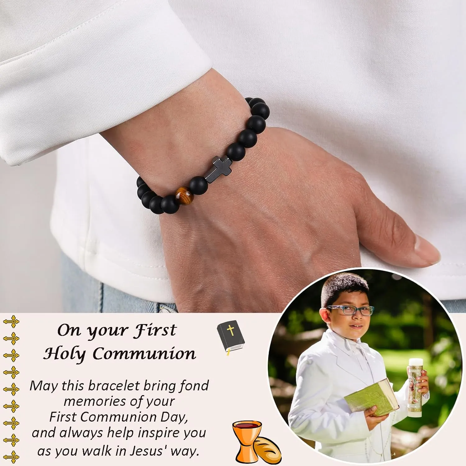 Korotho First Communion Confirmation Baptism Gifts for Girls Boys, Cross Bracelets for Her Him Christian Religious Gift Christening Communion Jewelry Favor for Goddaughter Daughter Son