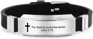 KunBead Mens Cross Religious Christian Silicone Engraved Bracelet Wristbands with Scripture Quote Bible Verse Inspiring Gift for Women