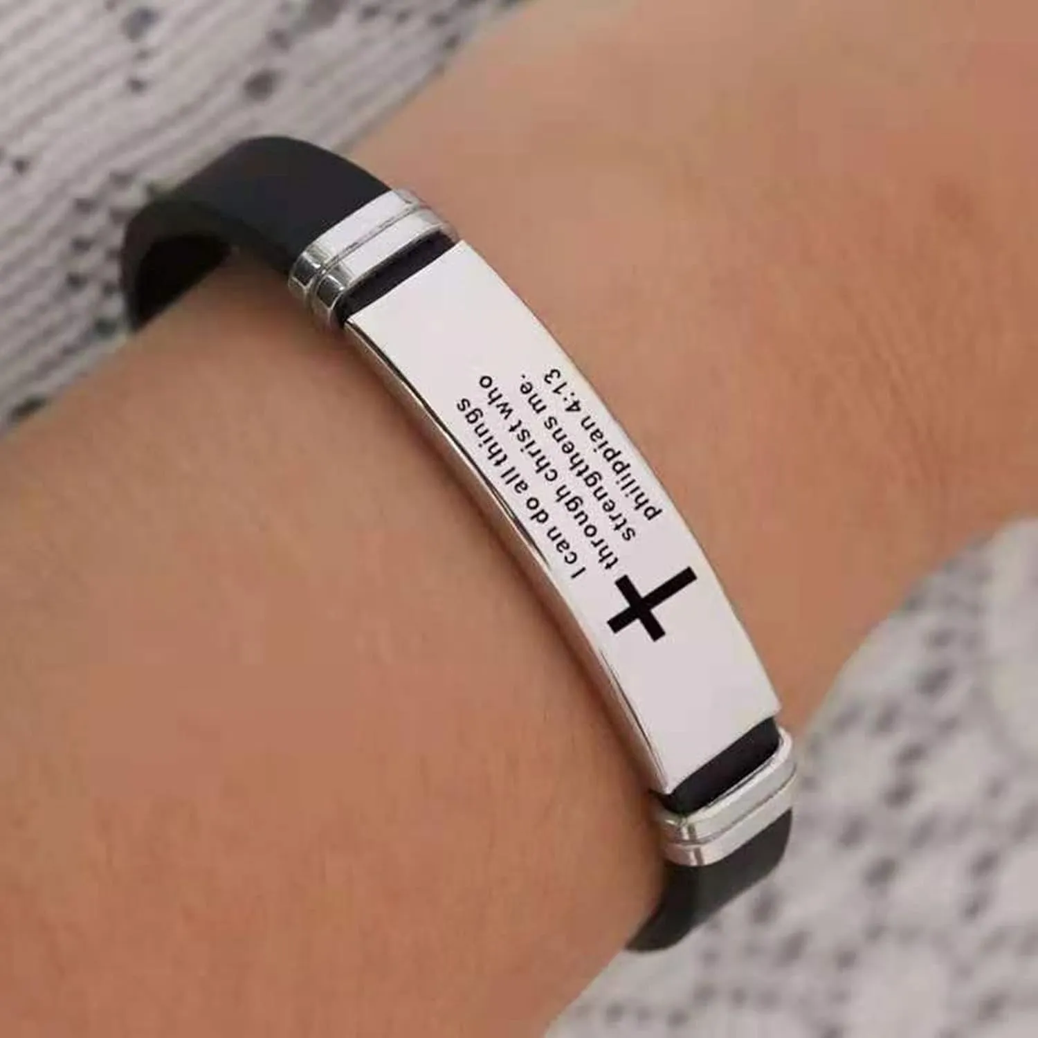 KunBead Mens Cross Religious Christian Silicone Engraved Bracelet Wristbands with Scripture Quote Bible Verse Inspiring Gift for Women