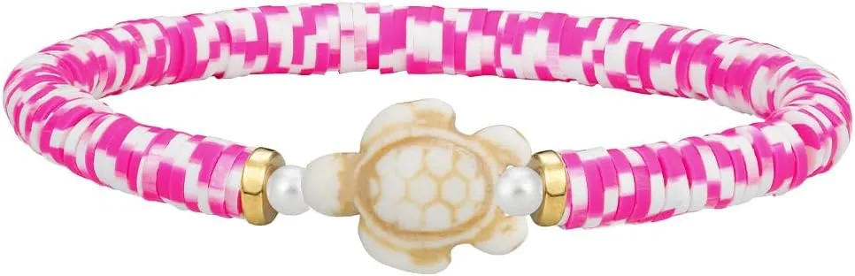 KZL Rainbow Set Sea Turtle Clay Beaded Stretch Bracelet Bohemia Surfer Heishi Bracelets for Women Men Sea Turtle Tracking Bracelet Summer Beach Jewelry Gifts