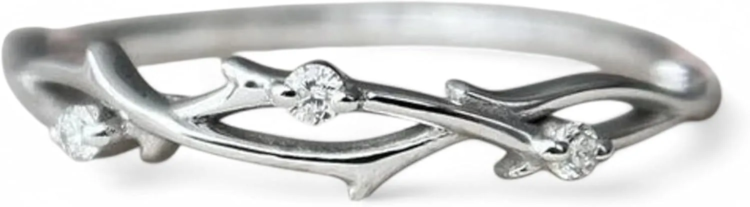 Lab Grown Round Shape Diamond Promise Band Solid 10k White Gold Twisted Vine Inspired Diamond Wedding Band Women Anniversary Birthay Stacking Fine Jewelry Mother's Day Gift