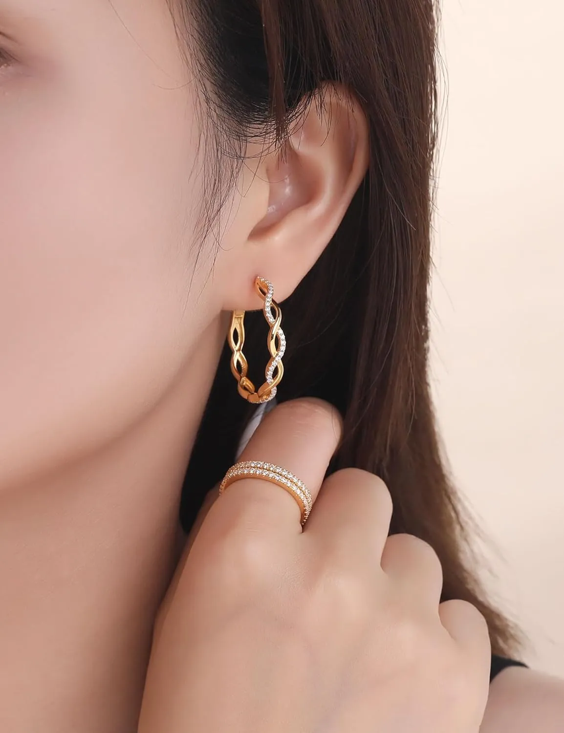 Ladylike Moissanite Hoop Earrings for Women 925 Sterling Silver with 18K Gold Plated Twisted Large Thick Round Huggie Loops Hypoallergenic and Lightweight Earrings 30-50MM