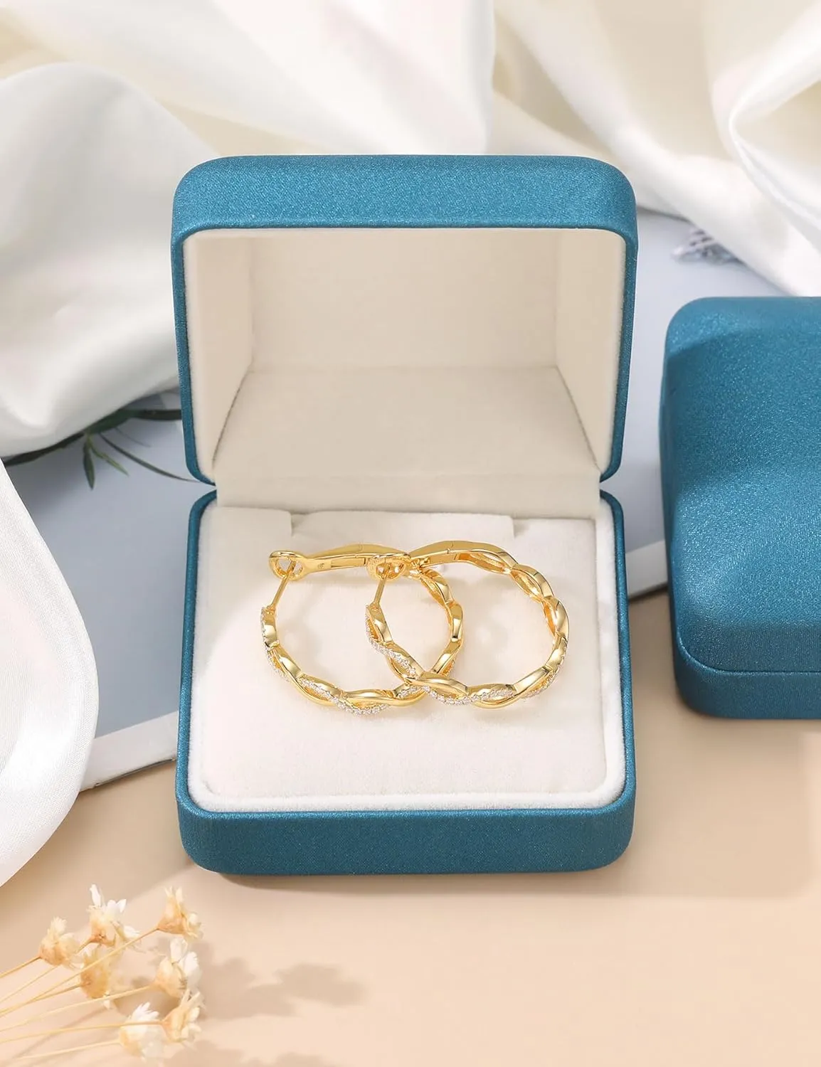 Ladylike Moissanite Hoop Earrings for Women 925 Sterling Silver with 18K Gold Plated Twisted Large Thick Round Huggie Loops Hypoallergenic and Lightweight Earrings 30-50MM