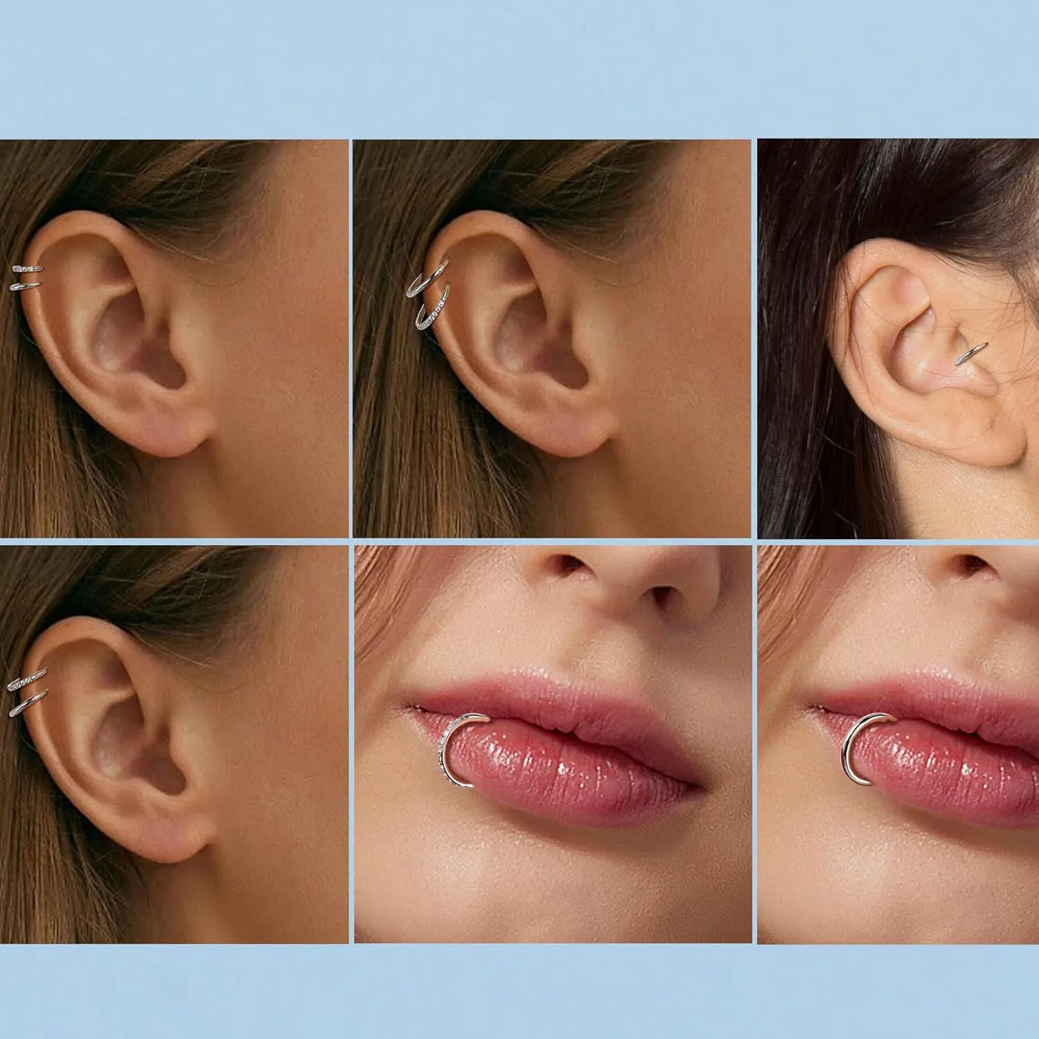 Lantine Cz Nose Rings Hoops G23 Titanium Threadless Nose Stud Cartilage Daith Forward Helix Piercing Jewelry Set 2nd 3rd Lobe Hoop Earrings