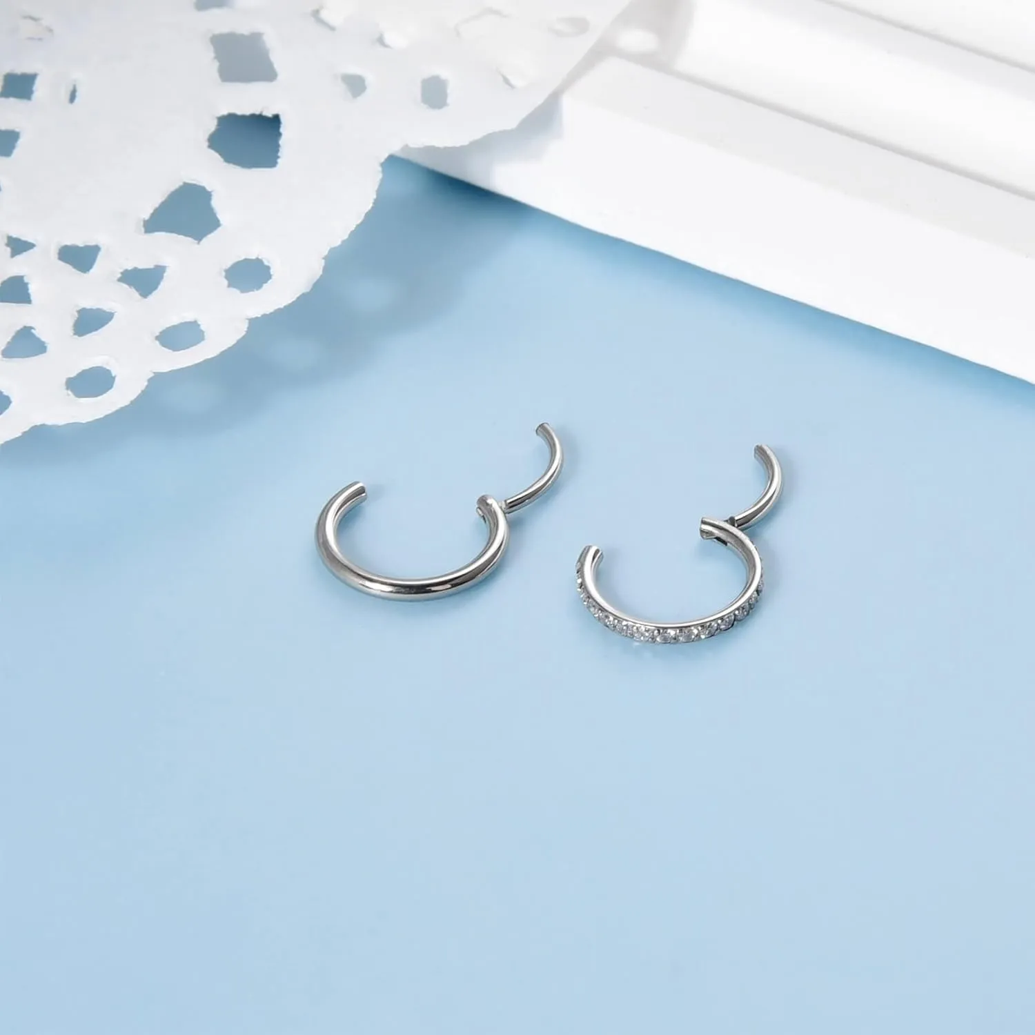 Lantine Cz Nose Rings Hoops G23 Titanium Threadless Nose Stud Cartilage Daith Forward Helix Piercing Jewelry Set 2nd 3rd Lobe Hoop Earrings