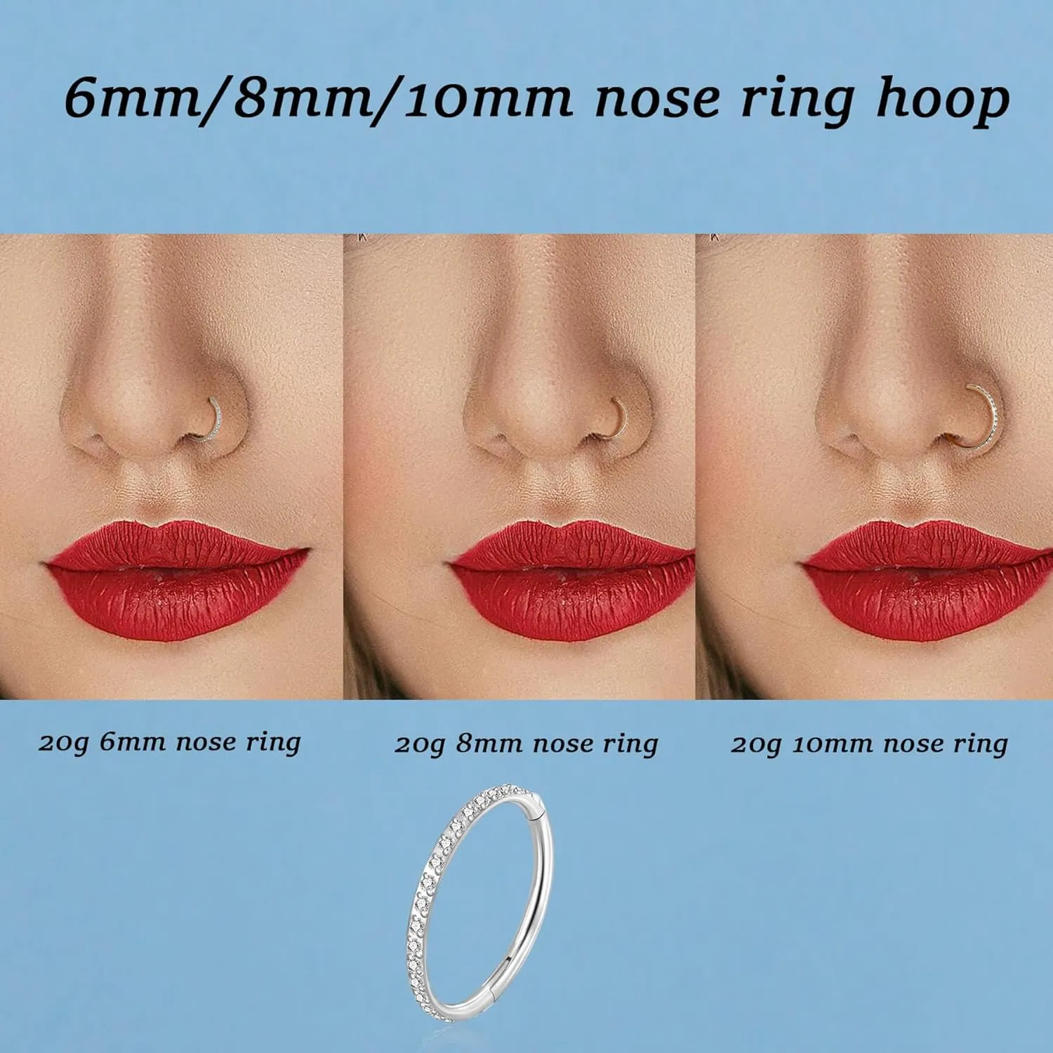 Lantine G23 Titanium Nose Rings Hoops Seamless Clicker Cz Nose Septum Piercings Rings Cute Diamond Hinged 16g 20g Cartilage Conch Daith Helix Tragus Piercing Jewelry