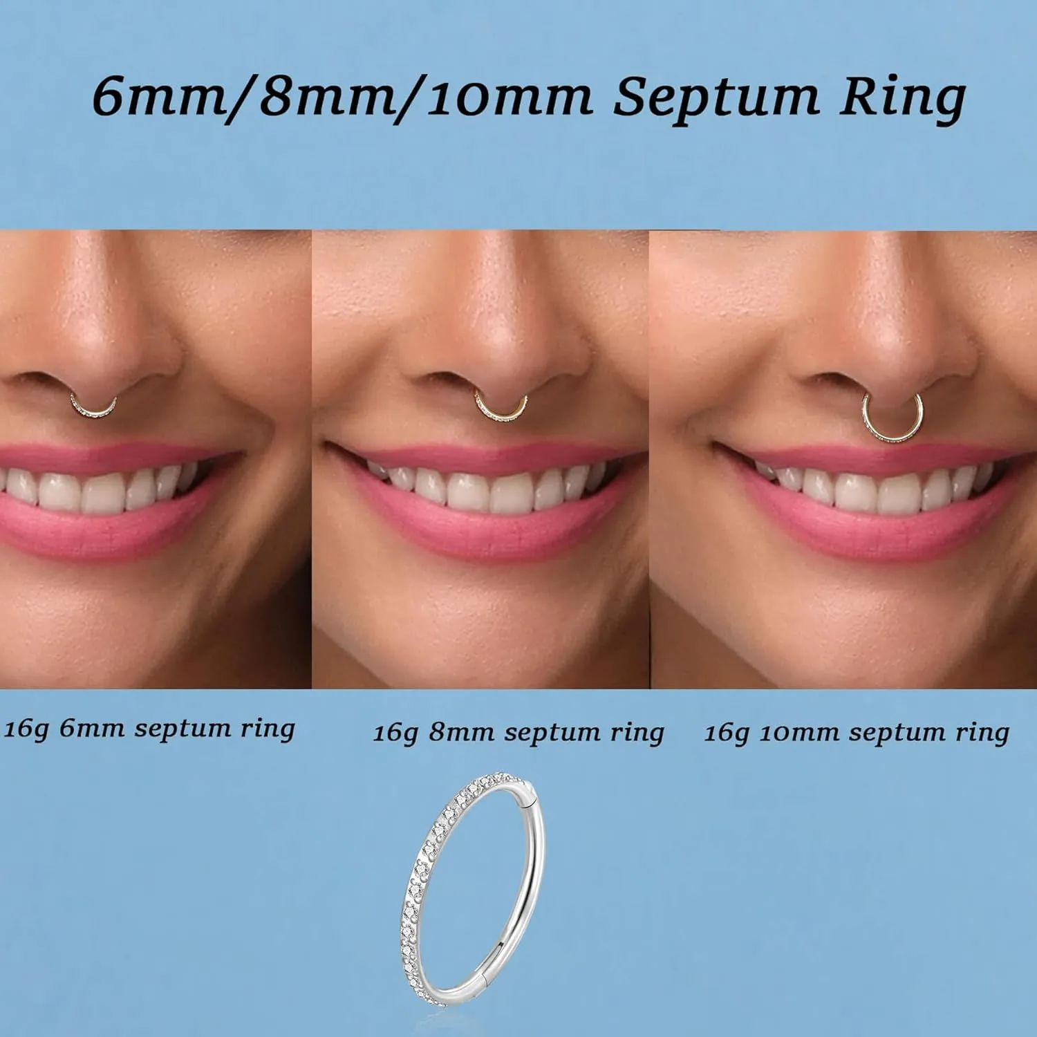Lantine G23 Titanium Nose Rings Hoops Seamless Clicker Cz Nose Septum Piercings Rings Cute Diamond Hinged 16g 20g Cartilage Conch Daith Helix Tragus Piercing Jewelry