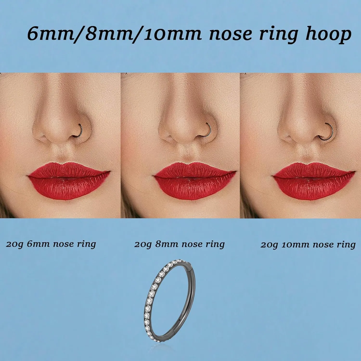 Lantine G23 Titanium Nose Rings Hoops Seamless Clicker Cz Nose Septum Piercings Rings Cute Diamond Hinged 16g 20g Cartilage Conch Daith Helix Tragus Piercing Jewelry