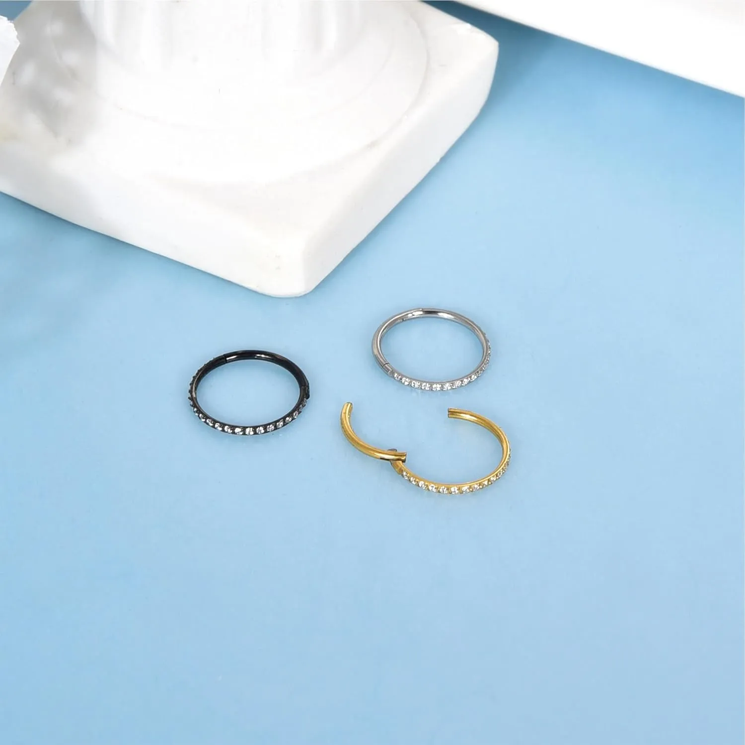 Lantine G23 Titanium Nose Rings Hoops Seamless Clicker Cz Nose Septum Piercings Rings Cute Diamond Hinged 16g 20g Cartilage Conch Daith Helix Tragus Piercing Jewelry
