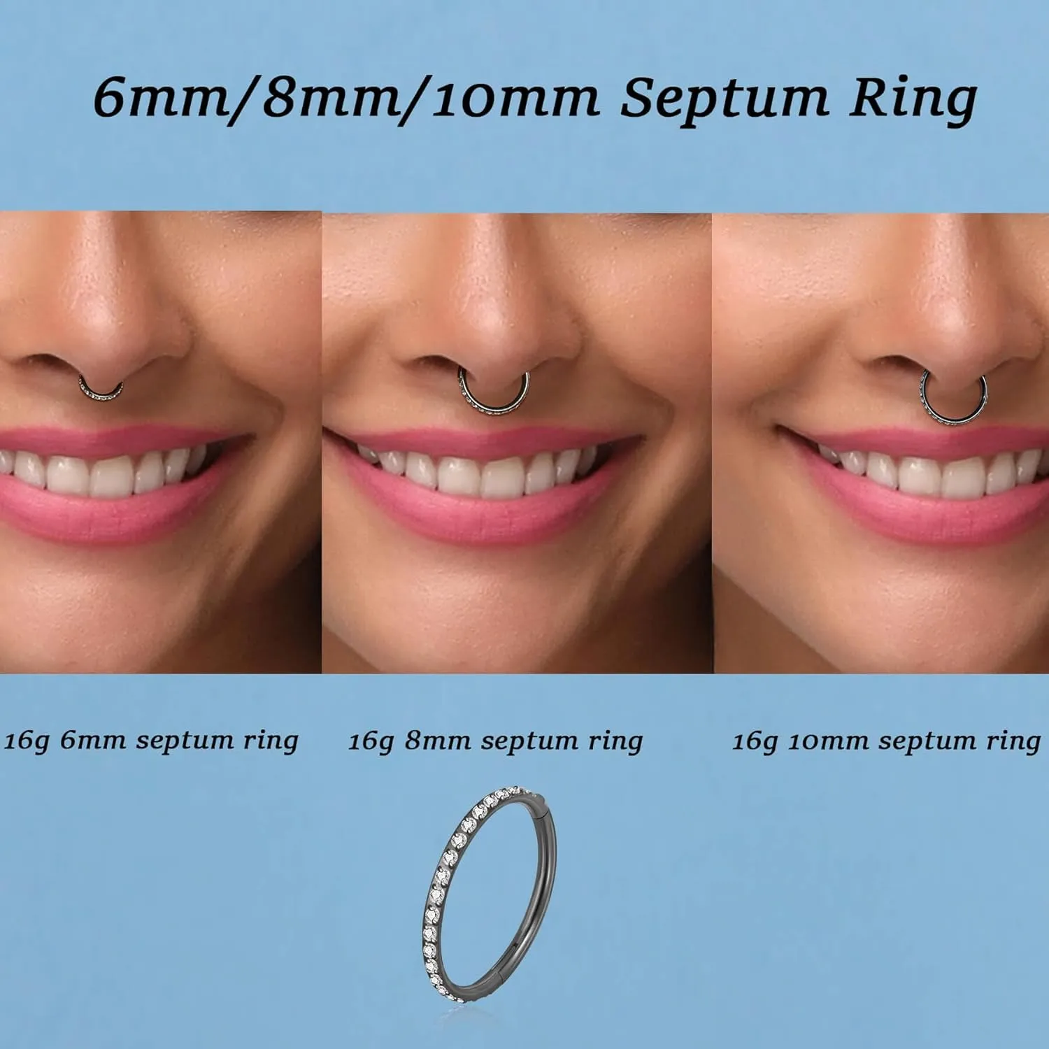 Lantine G23 Titanium Nose Rings Hoops Seamless Clicker Cz Nose Septum Piercings Rings Cute Diamond Hinged 16g 20g Cartilage Conch Daith Helix Tragus Piercing Jewelry