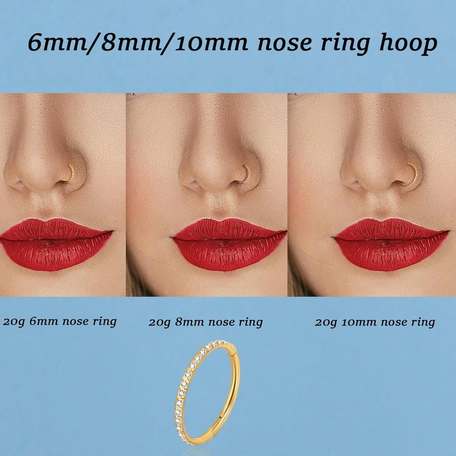 Lantine G23 Titanium Nose Rings Hoops Seamless Clicker Cz Nose Septum Piercings Rings Cute Diamond Hinged 16g 20g Cartilage Conch Daith Helix Tragus Piercing Jewelry