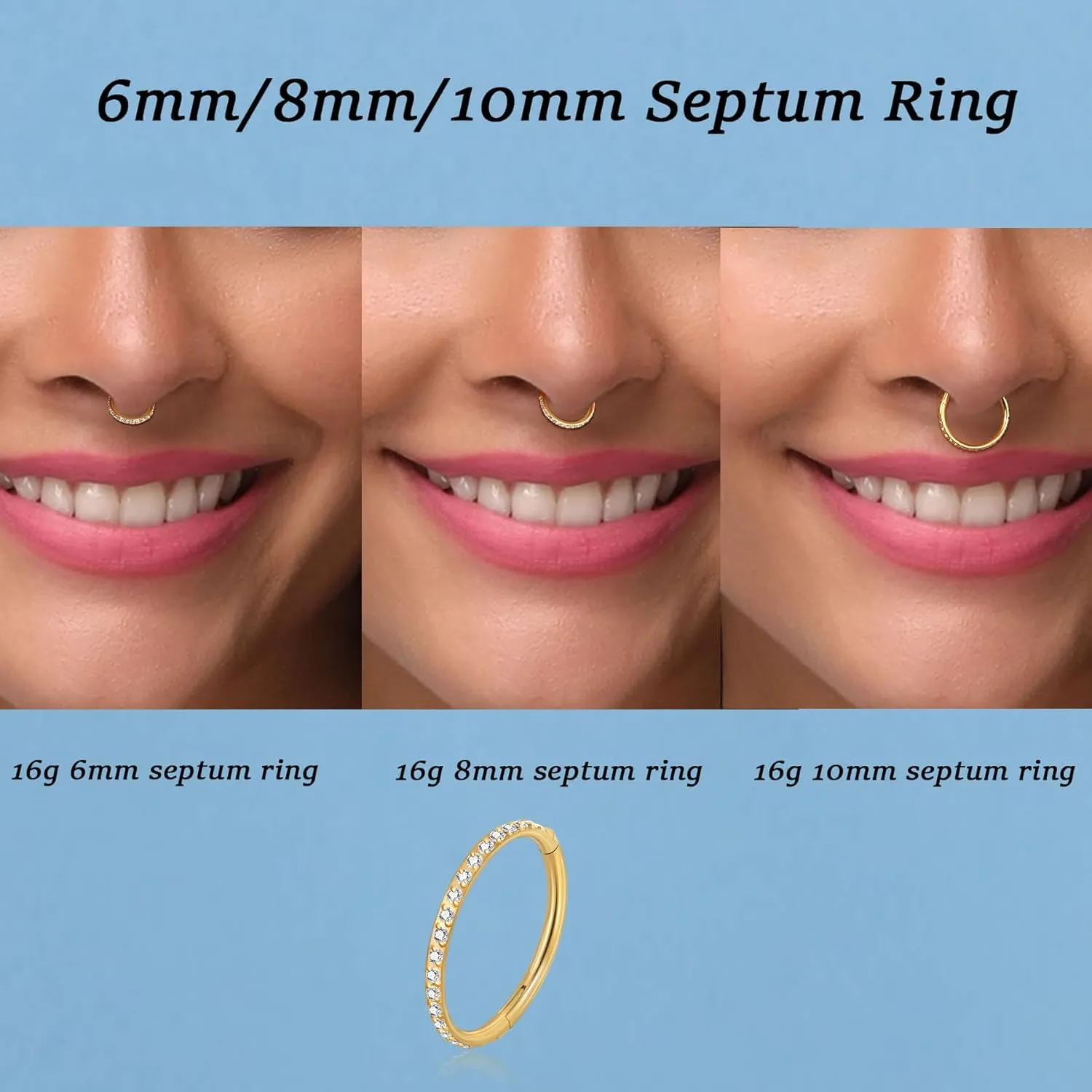 Lantine G23 Titanium Nose Rings Hoops Seamless Clicker Cz Nose Septum Piercings Rings Cute Diamond Hinged 16g 20g Cartilage Conch Daith Helix Tragus Piercing Jewelry