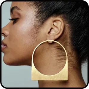 Large Gold Hoop Earrings For Women, 14k Gold Plated Big Chunky Geometric Hollow Brushed Dangle Earring Fashionable Minimalist Gift Jewelry