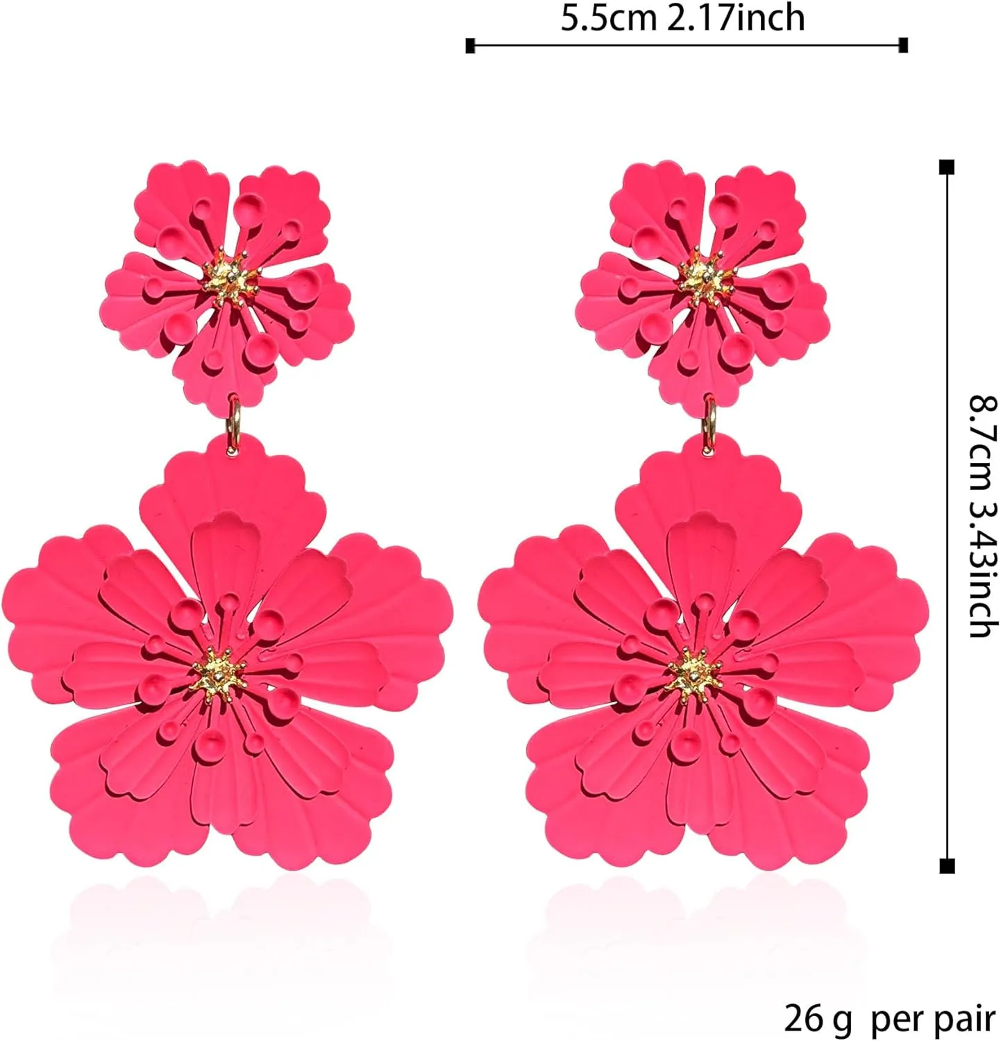 Large Metal Double Flower Earrings for Women Boho Statement Flower Dangle Earrings Bohemian Jewelry