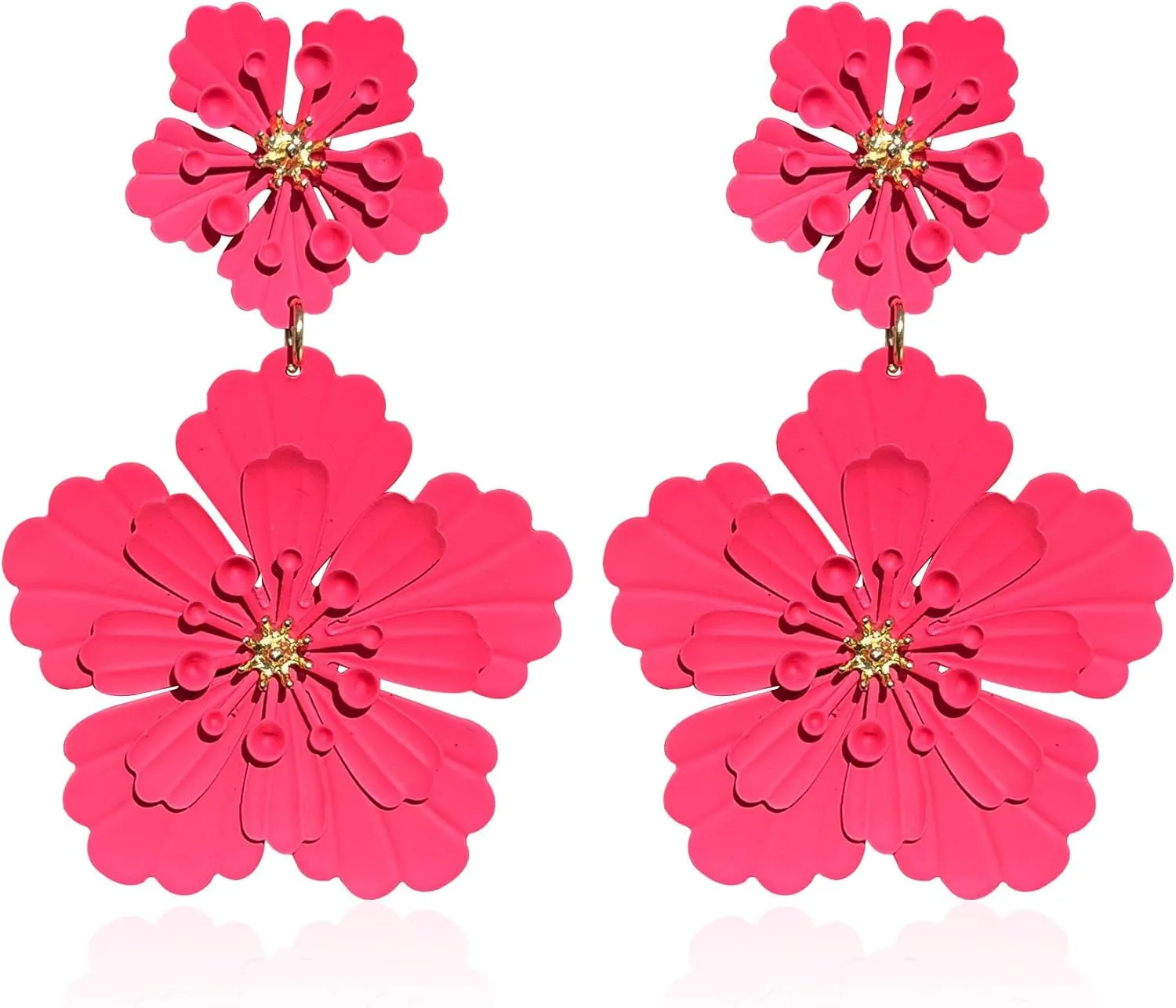 Large Metal Double Flower Earrings for Women Boho Statement Flower Dangle Earrings Bohemian Jewelry
