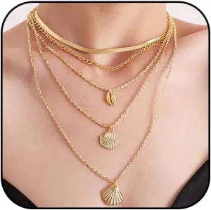 Layered Necklace for Women Gold Layered Shell Necklace Minimalist Stacking Seashell Choker Necklace Bohemian Summer Beach Surfe Seashell Necklace Jewelry