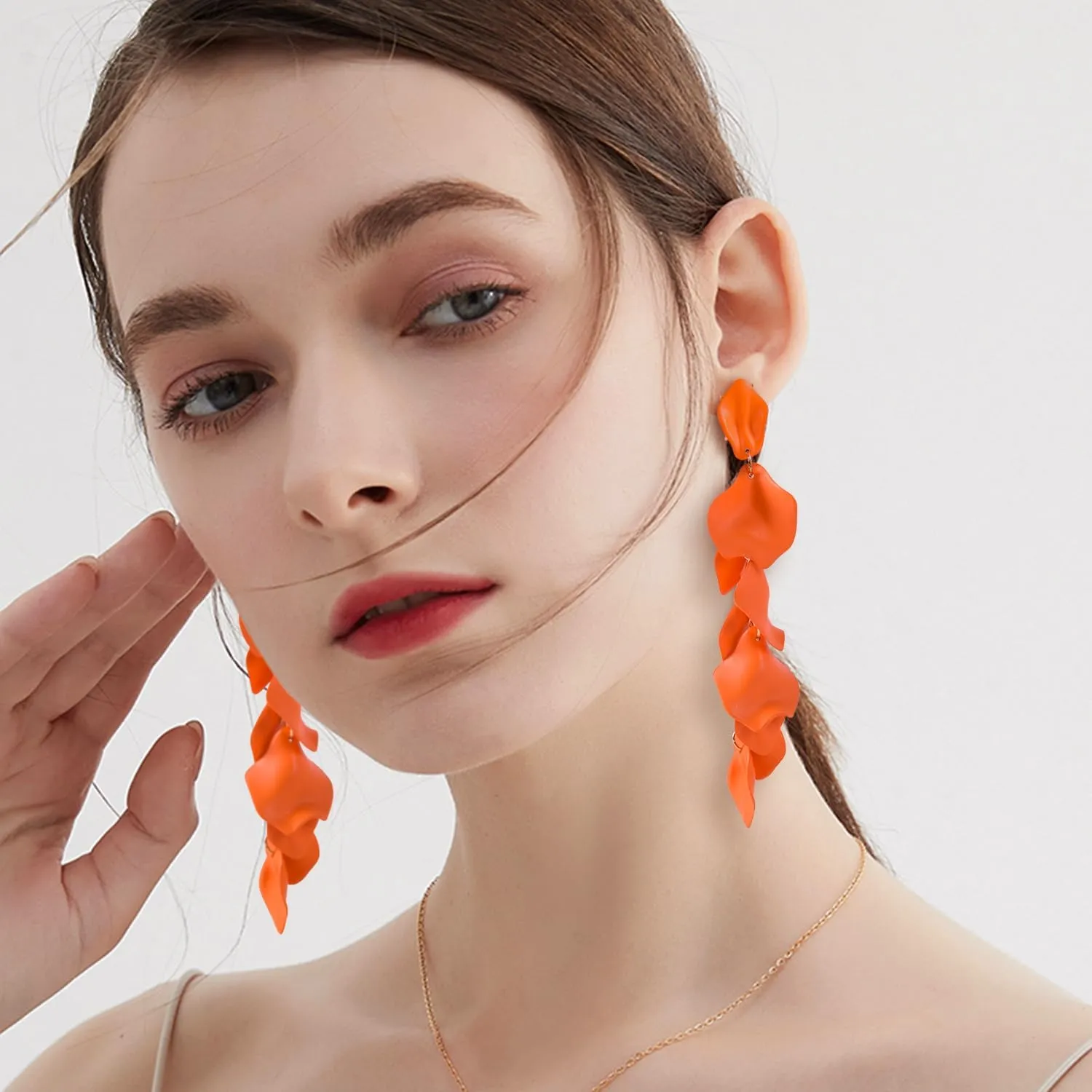 Layered Tassel Bohemian Dangle Earrings, Acrylic Rose Petal Drop Earrings Holiday Festive Costume Earrings Gift for Women