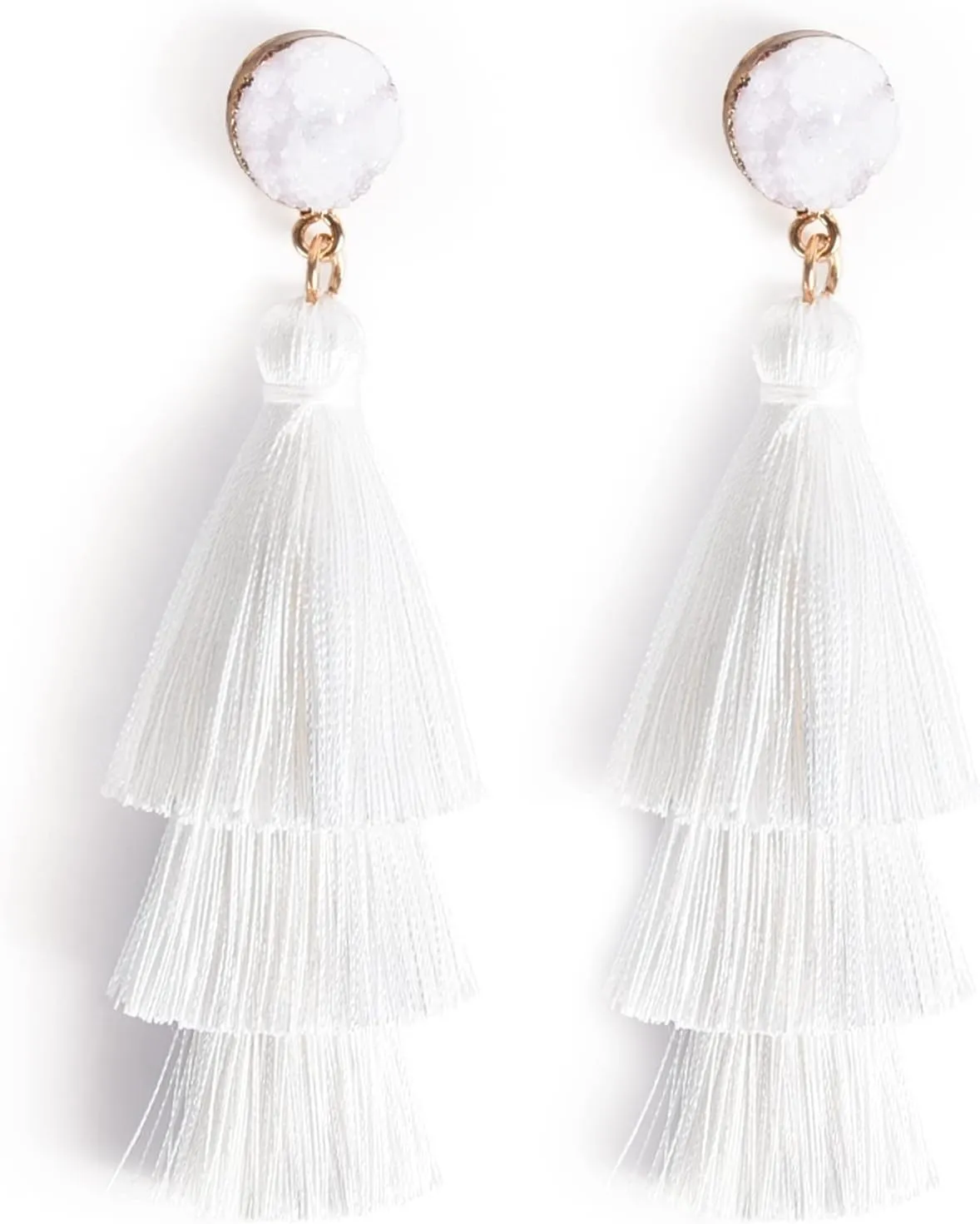 Layered Tassel Bohemian Dangle Earrings, Acrylic Rose Petal Drop Earrings Holiday Festive Costume Earrings Gift for Women