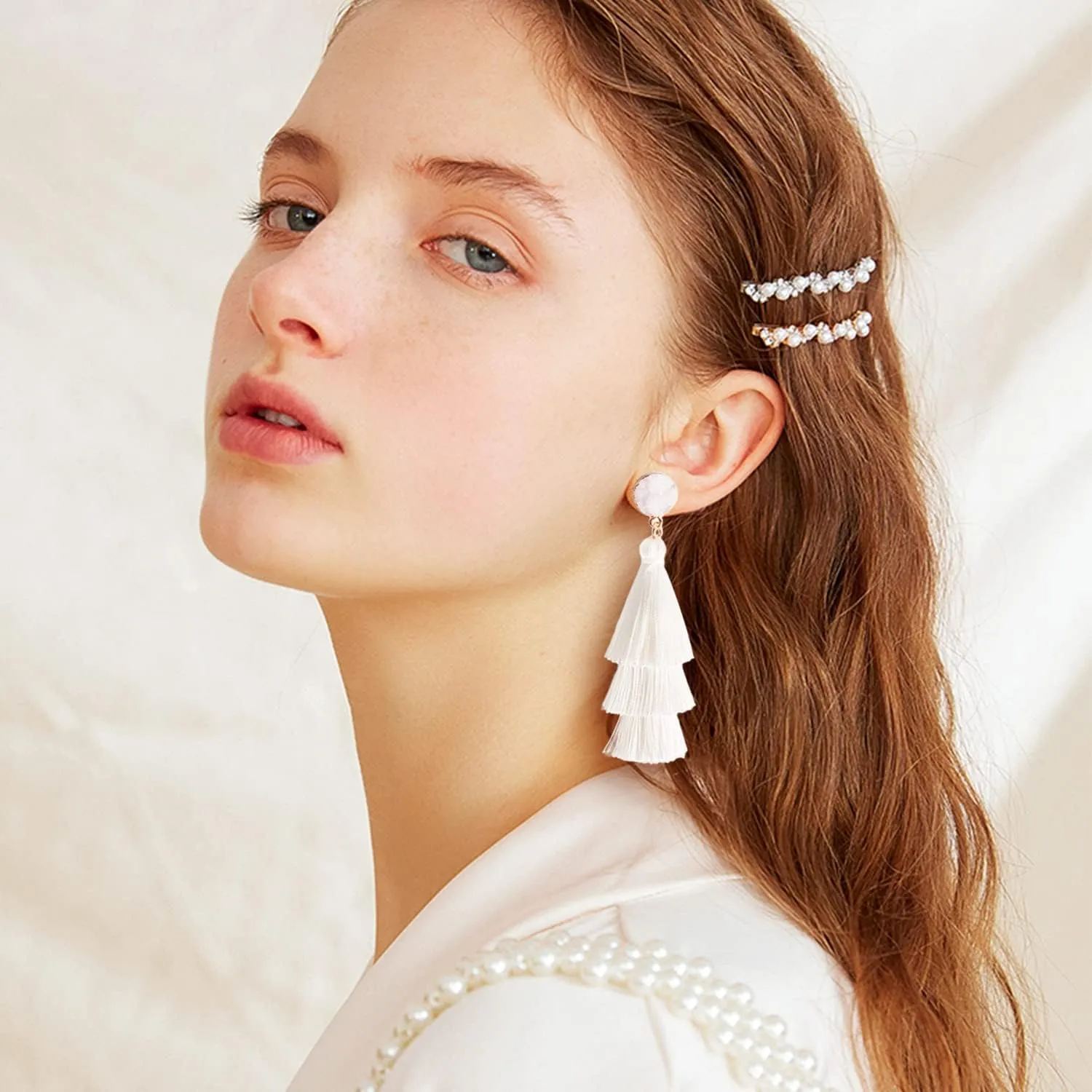 Layered Tassel Bohemian Dangle Earrings, Acrylic Rose Petal Drop Earrings Holiday Festive Costume Earrings Gift for Women