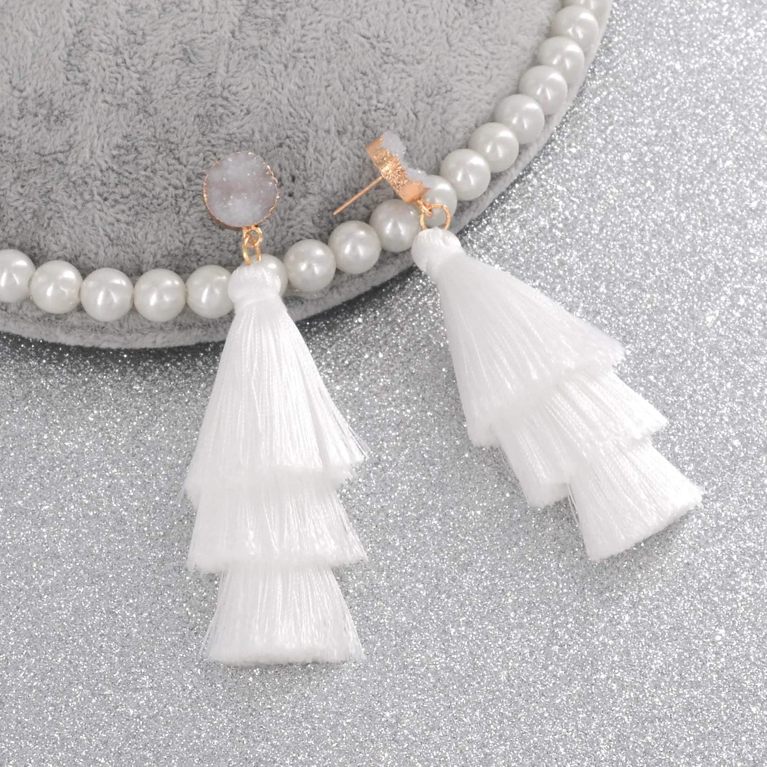 Layered Tassel Bohemian Dangle Earrings, Acrylic Rose Petal Drop Earrings Holiday Festive Costume Earrings Gift for Women