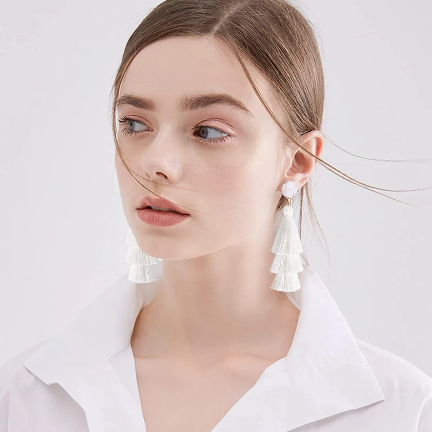 Layered Tassel Bohemian Dangle Earrings, Acrylic Rose Petal Drop Earrings Holiday Festive Costume Earrings Gift for Women