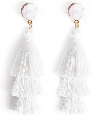 Layered Tassel Bohemian Dangle Earrings, Acrylic Rose Petal Drop Earrings Holiday Festive Costume Earrings Gift for Women