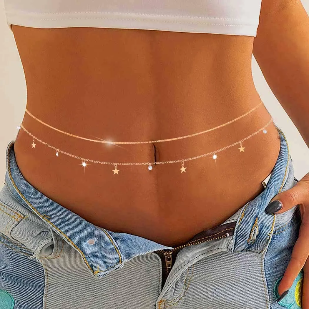 Layered Waist Chains for Women Bikini Belly Chain Sequins Tassel Body Chain