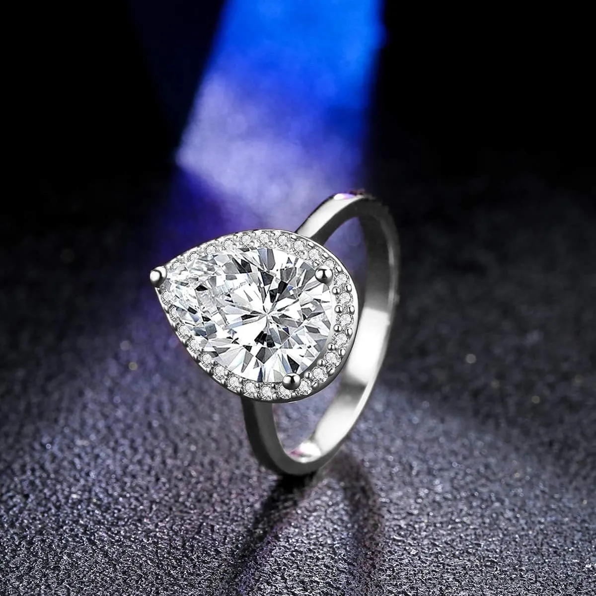 LAZLUVU 4.85 Carat Teardrop Cubic Zirconia Rings for Women Solitaire Halo Promise Wedding Engagement Ring Mothers Day Christmas Jewelry Gift for Her Size 5-11