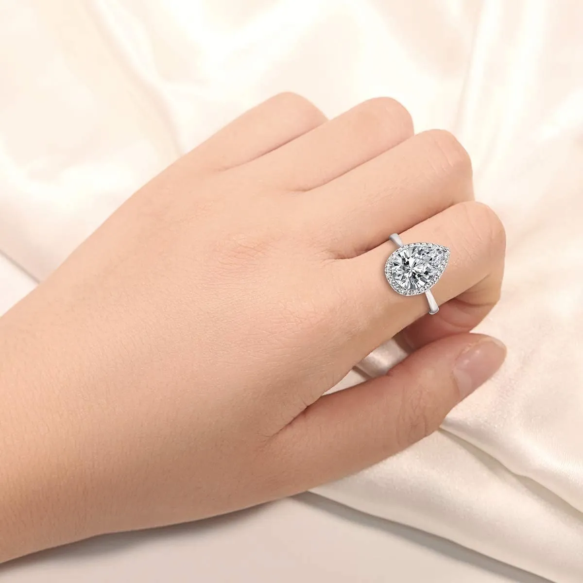 LAZLUVU 4.85 Carat Teardrop Cubic Zirconia Rings for Women Solitaire Halo Promise Wedding Engagement Ring Mothers Day Christmas Jewelry Gift for Her Size 5-11