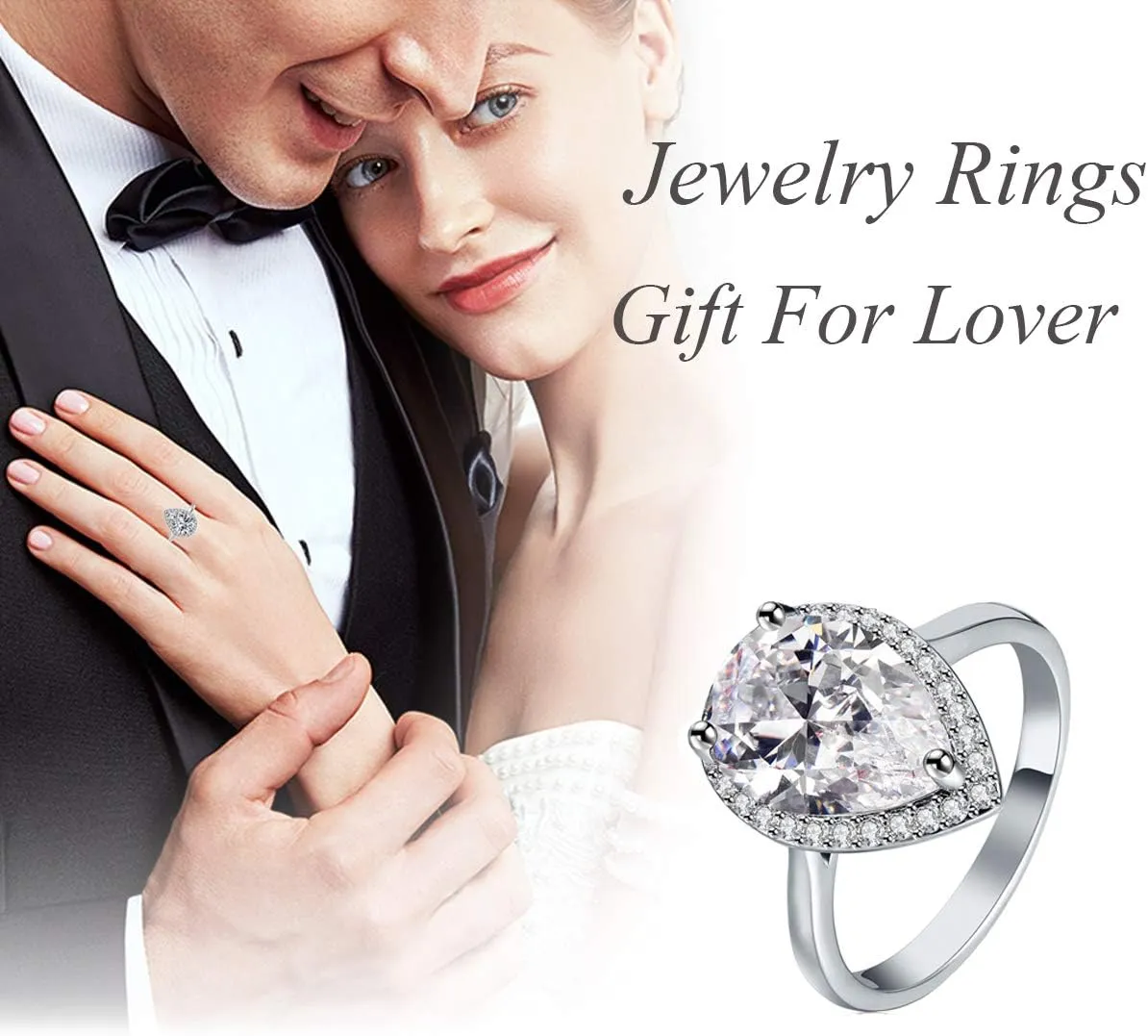 LAZLUVU 4.85 Carat Teardrop Cubic Zirconia Rings for Women Solitaire Halo Promise Wedding Engagement Ring Mothers Day Christmas Jewelry Gift for Her Size 5-11