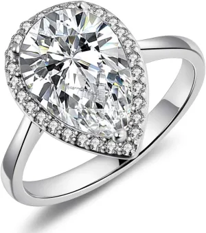 LAZLUVU 4.85 Carat Teardrop Cubic Zirconia Rings for Women Solitaire Halo Promise Wedding Engagement Ring Mothers Day Christmas Jewelry Gift for Her Size 5-11