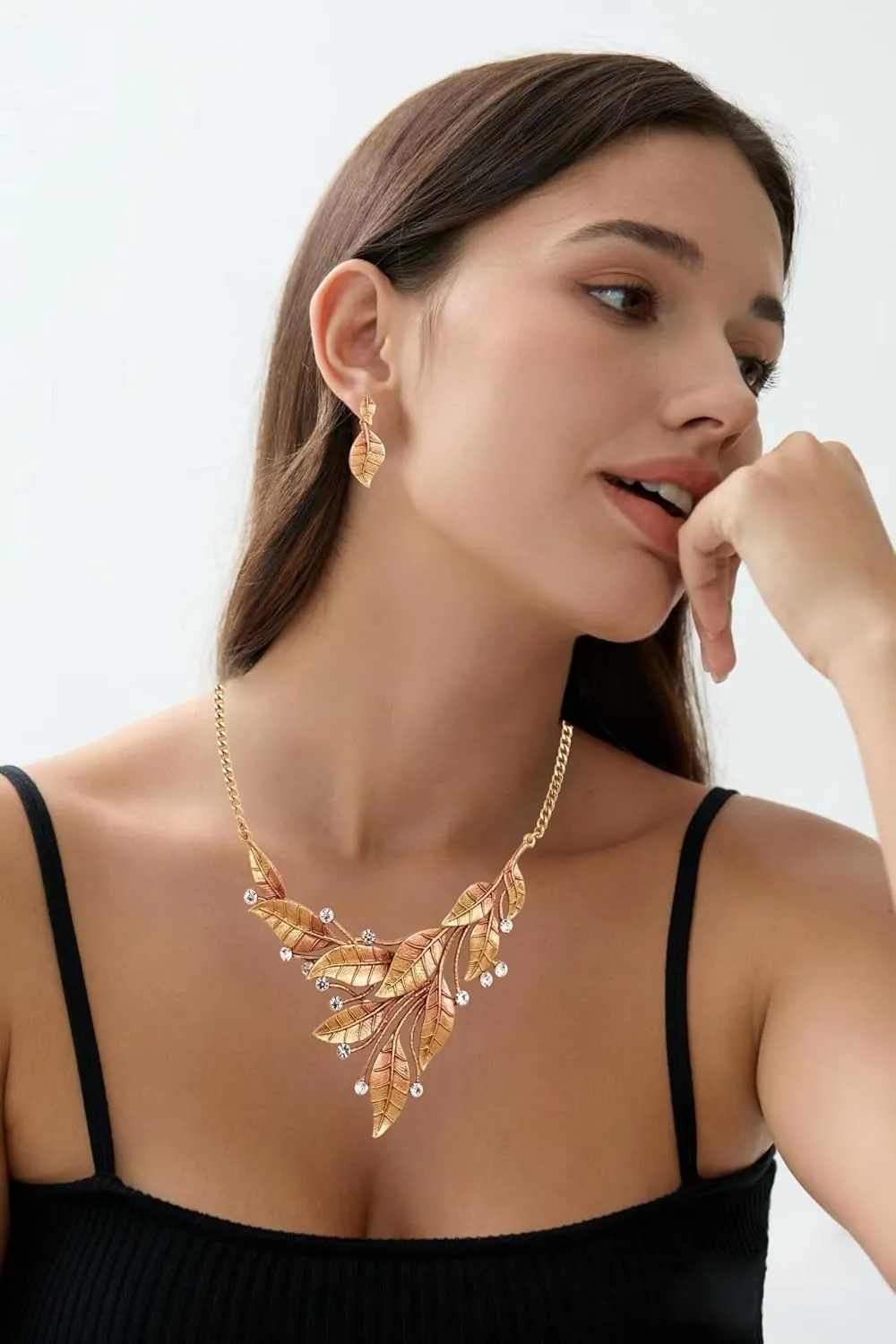 Leaf Floral Vintage Boho Statement Necklace Dangle Earring Bohemian Enamel Costume Jewelry Set for Women