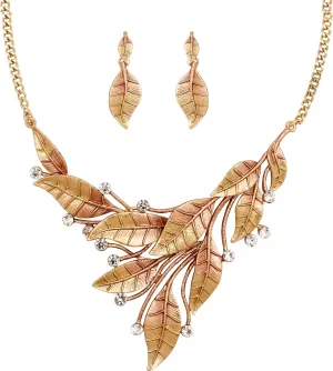 Leaf Floral Vintage Boho Statement Necklace Dangle Earring Bohemian Enamel Costume Jewelry Set for Women