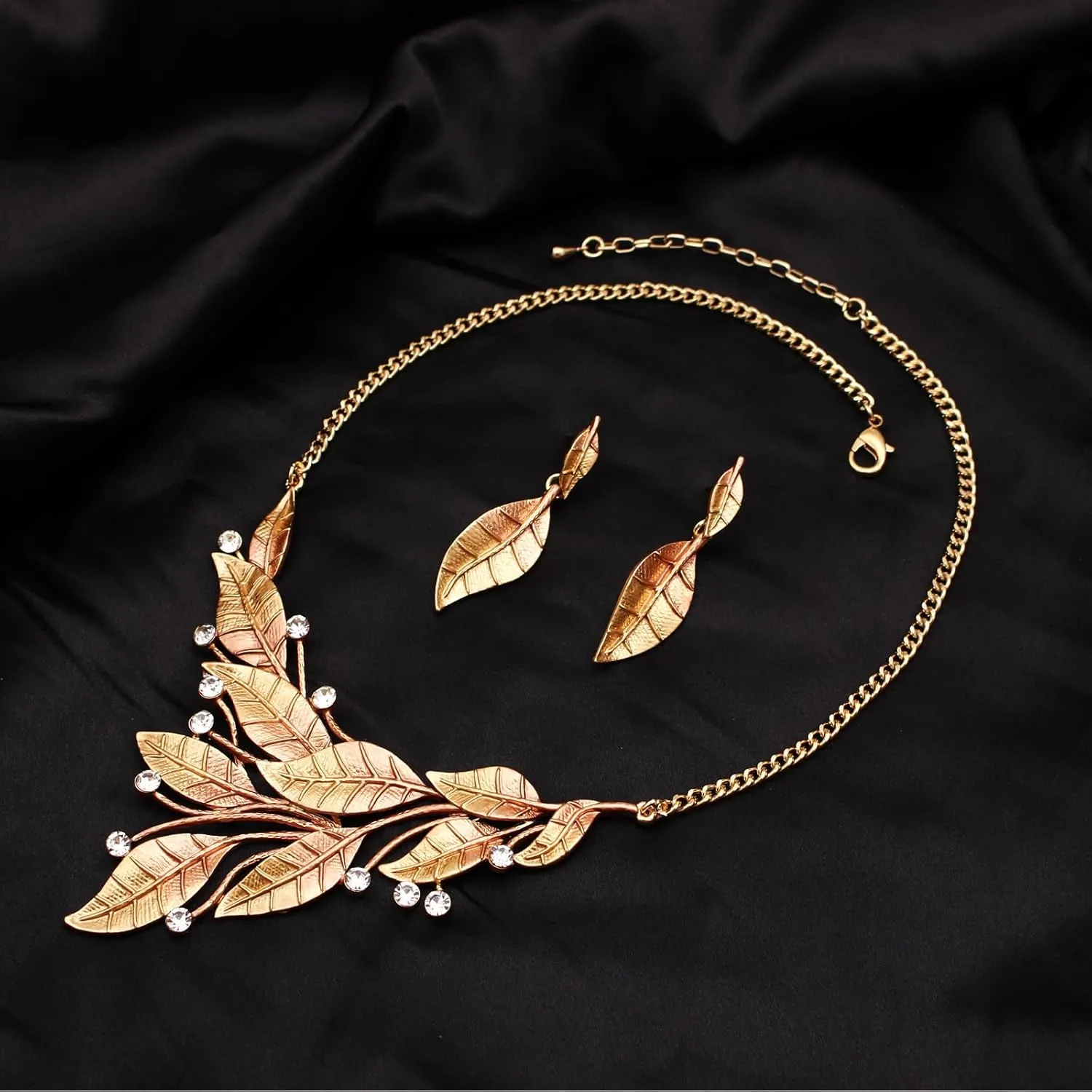 Leaf Floral Vintage Boho Statement Necklace Dangle Earring Bohemian Enamel Costume Jewelry Set for Women
