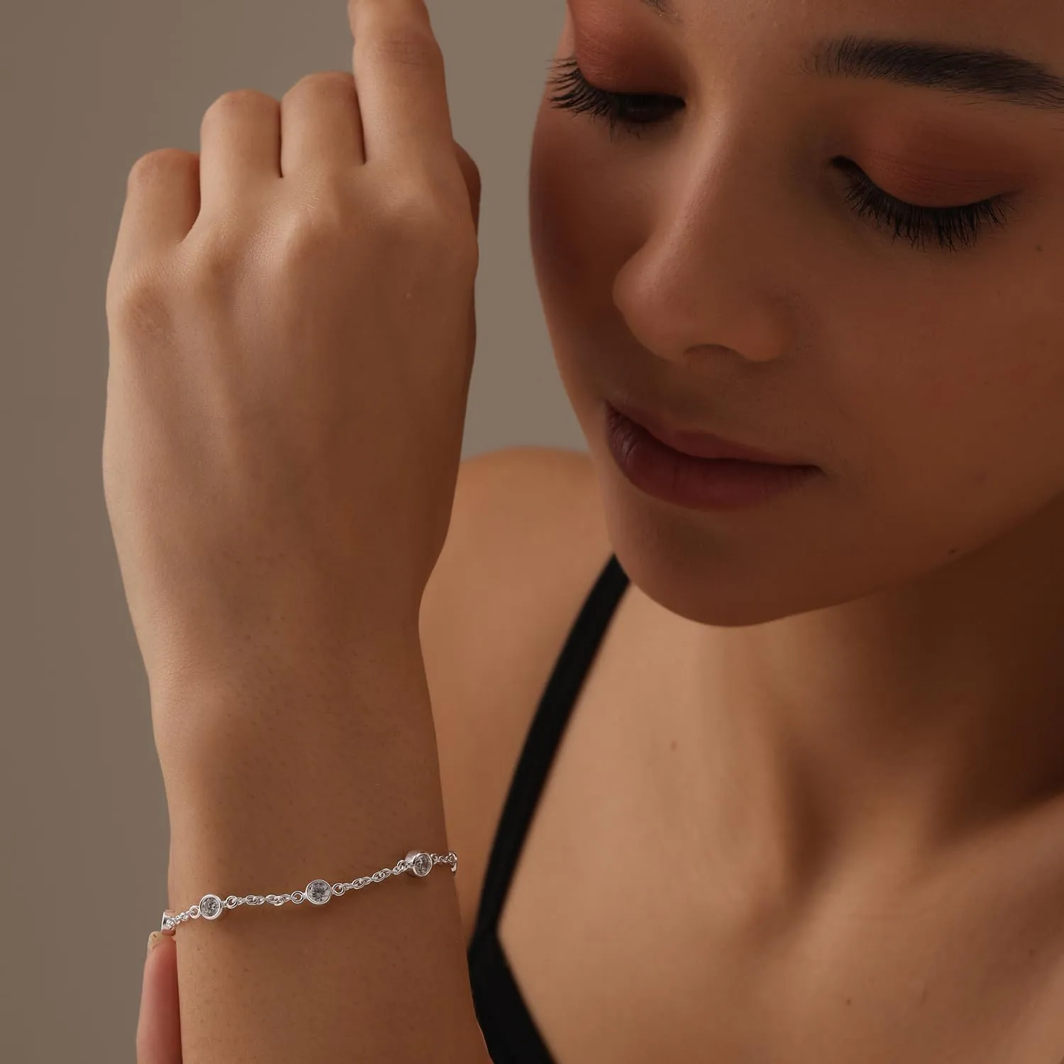 LeCalla 925 Sterling Silver CZ Station Bracelet Lightweight Classic Italian Pearl Zirconia Bracelet for Women Mom Grandma Sisters