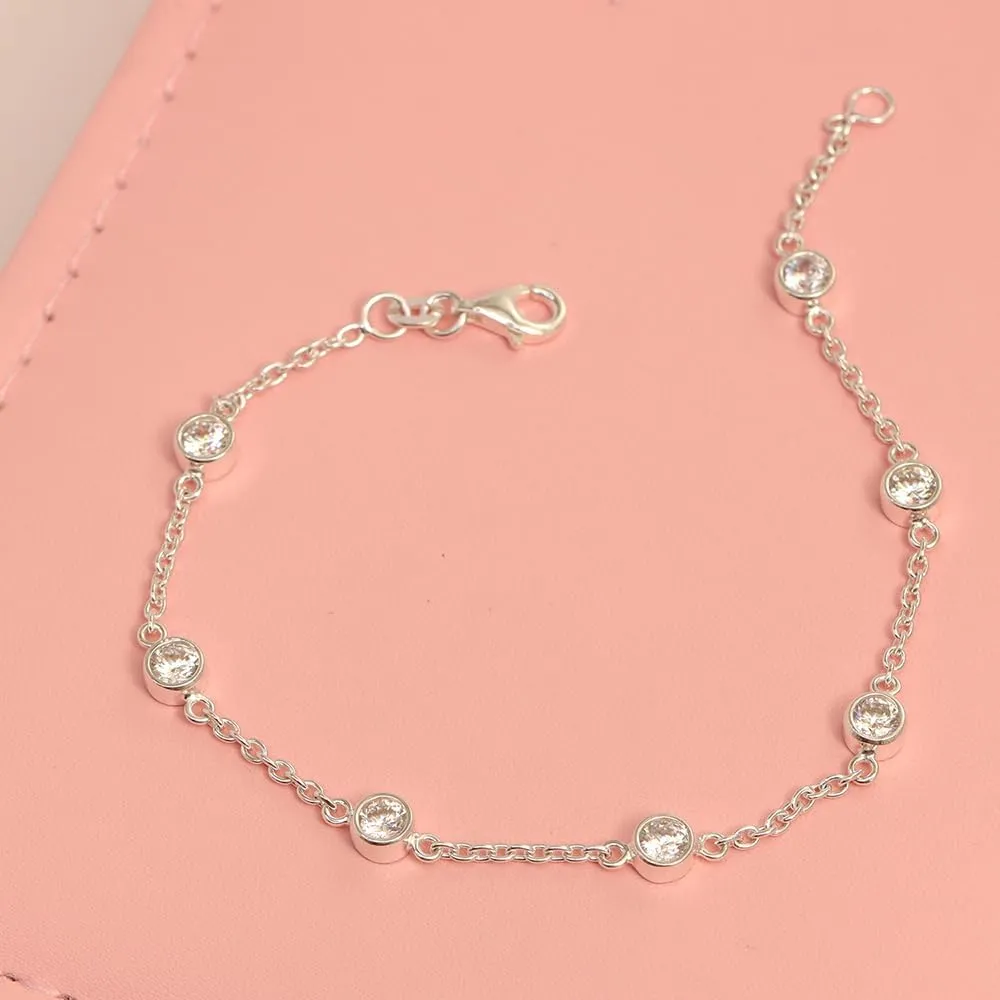LeCalla 925 Sterling Silver CZ Station Bracelet Lightweight Classic Italian Pearl Zirconia Bracelet for Women Mom Grandma Sisters