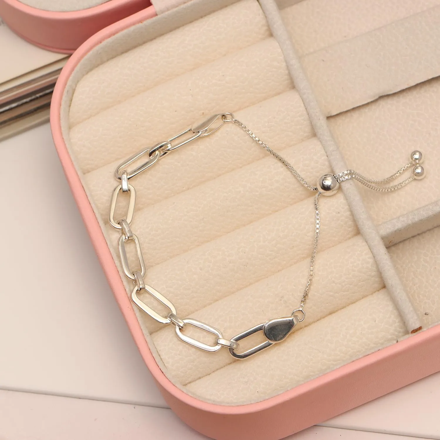 LeCalla Sterling Silver Solid Italian Paperclip Chain Bracelet | Diamond-Cut Women's Bracelet
