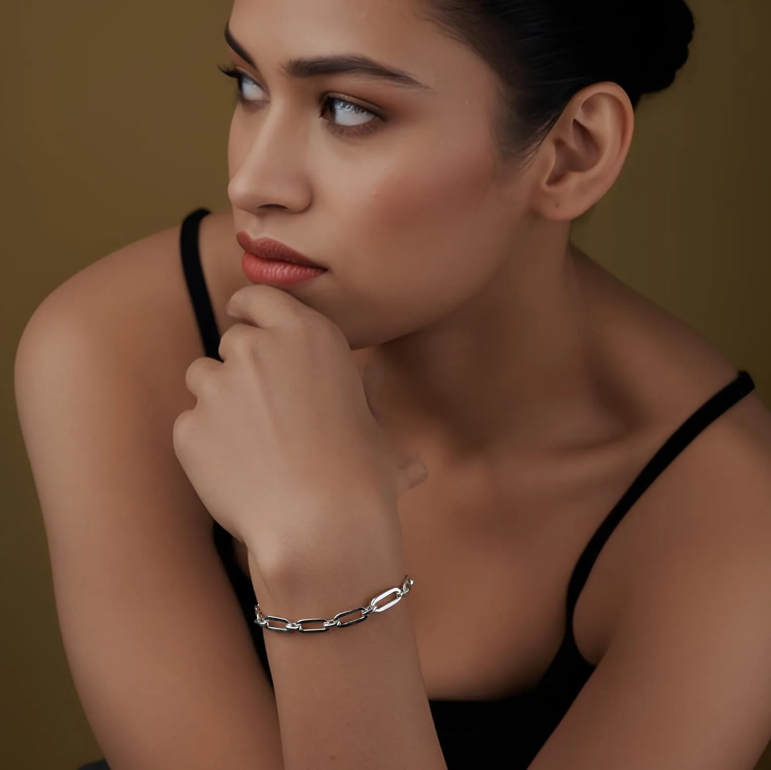 LeCalla Sterling Silver Solid Italian Paperclip Chain Bracelet | Diamond-Cut Women's Bracelet