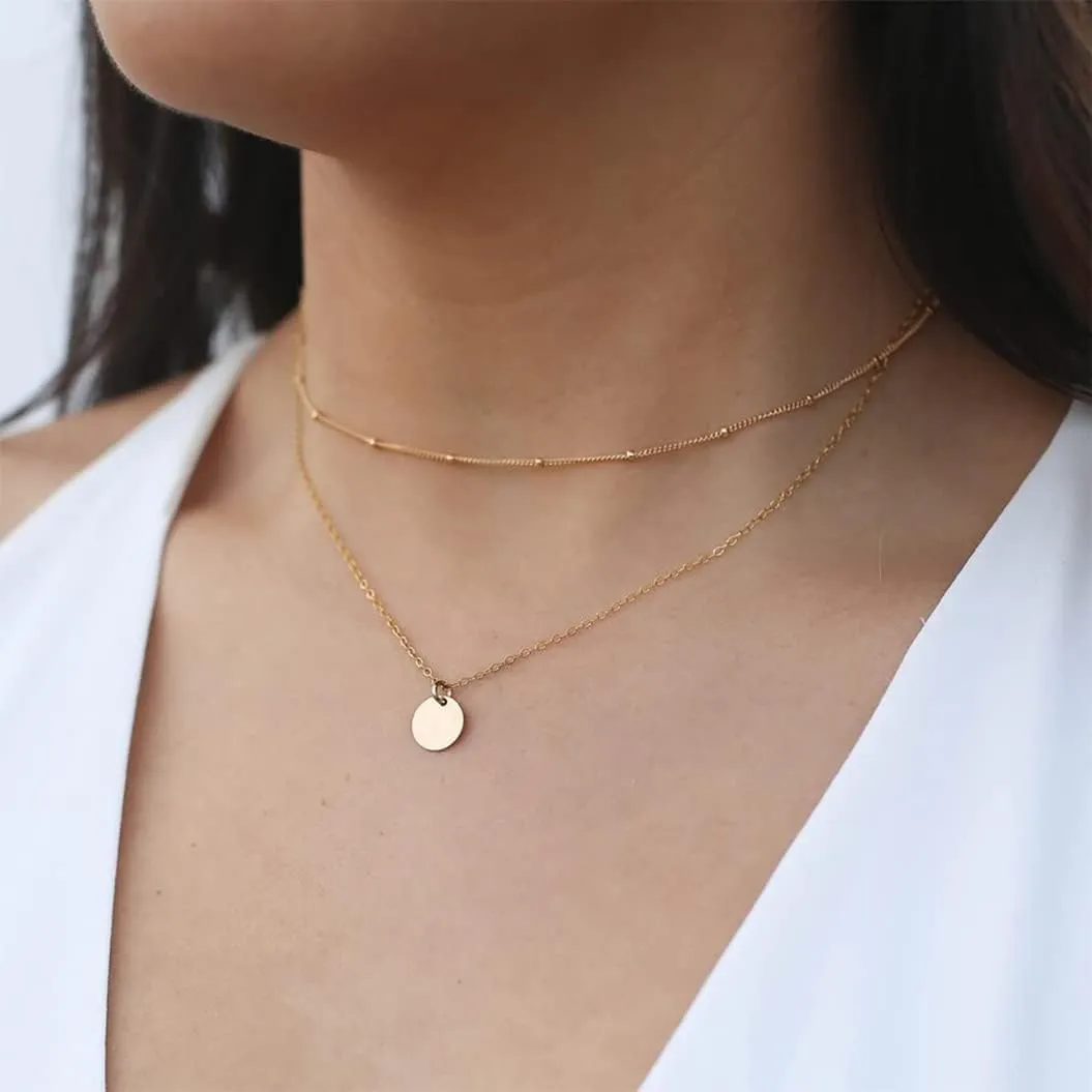 LEXODY Dainty Gold Choker Necklace Simple Necklace for Women 18K Gold Plated Minimalist Layered Circle Coin Chain Unique Sideways Cross Bird Lightning Necklace Delicate Choker Jewelry for Women